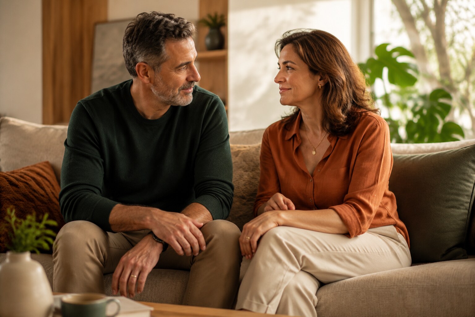 Casal conversando com atenção e proximidade